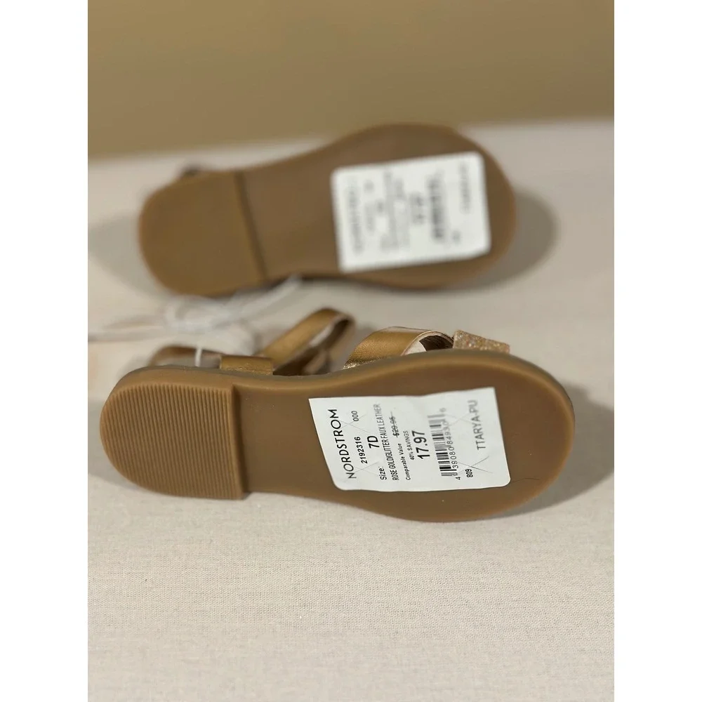 Tucker + Tate Toddler Girls Rose Gold Glitter Faux Leather Sandals Size 7D NEW